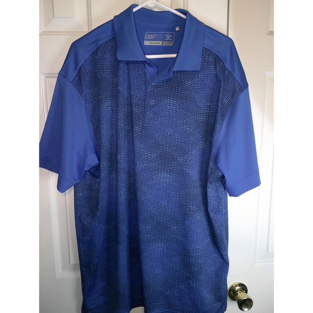 Cutter & Buck Moisture Wicking Golf Polo Shirt Textured Blue XL